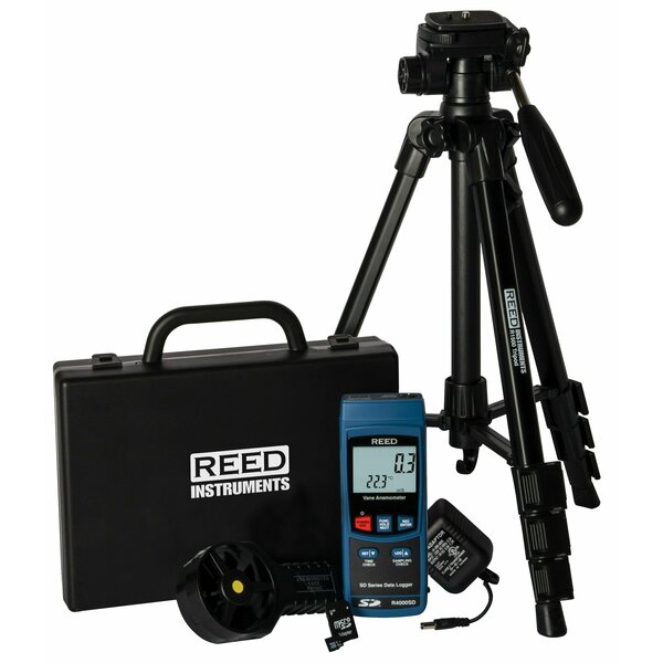 Reed Instruments REED Data Logging Vane Thermo-Anemometer with Tripod, SD Card and Power Adapter R4000SD-KIT2